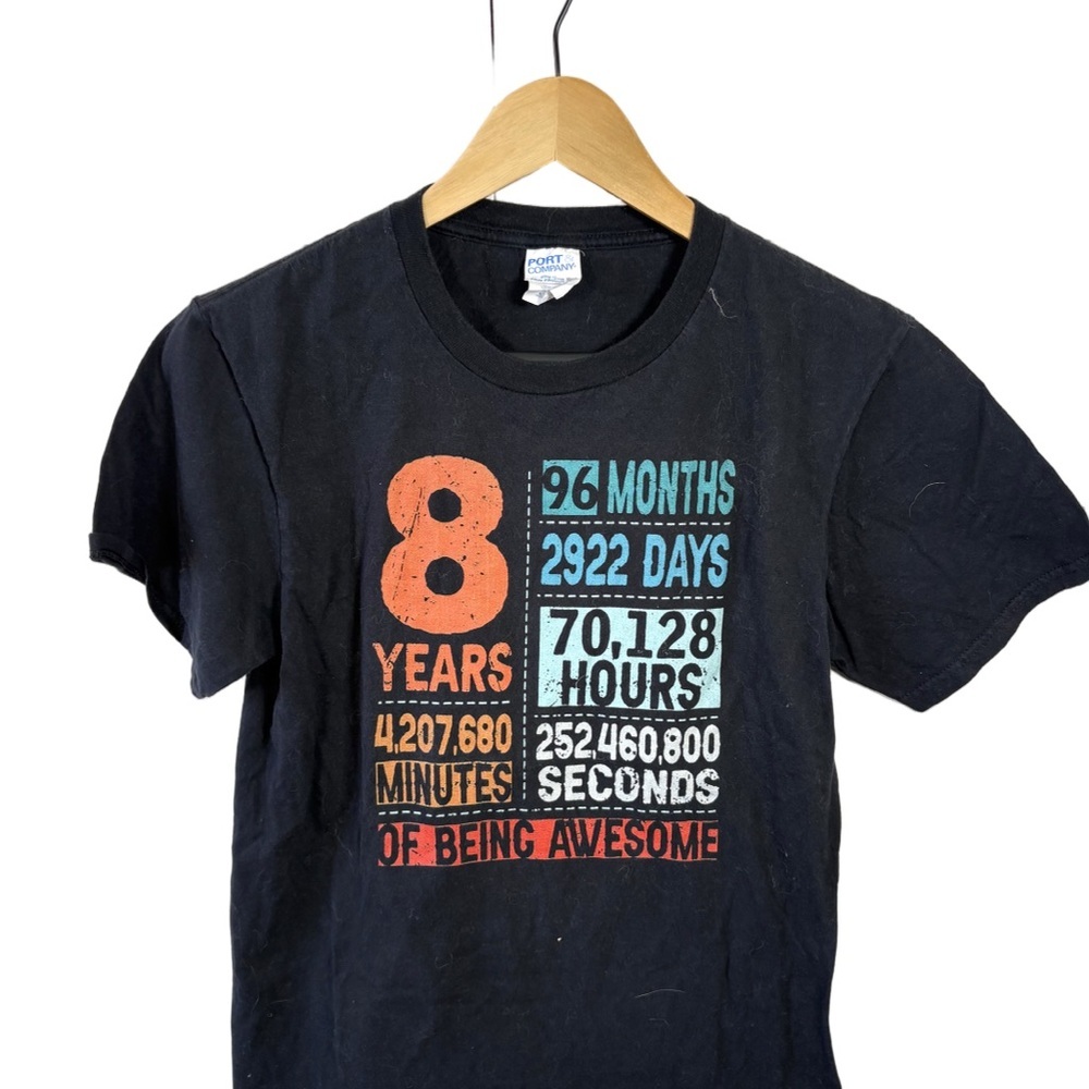 Port & Company Kid Medium 8th Birthday Graphic T-Shirt Black